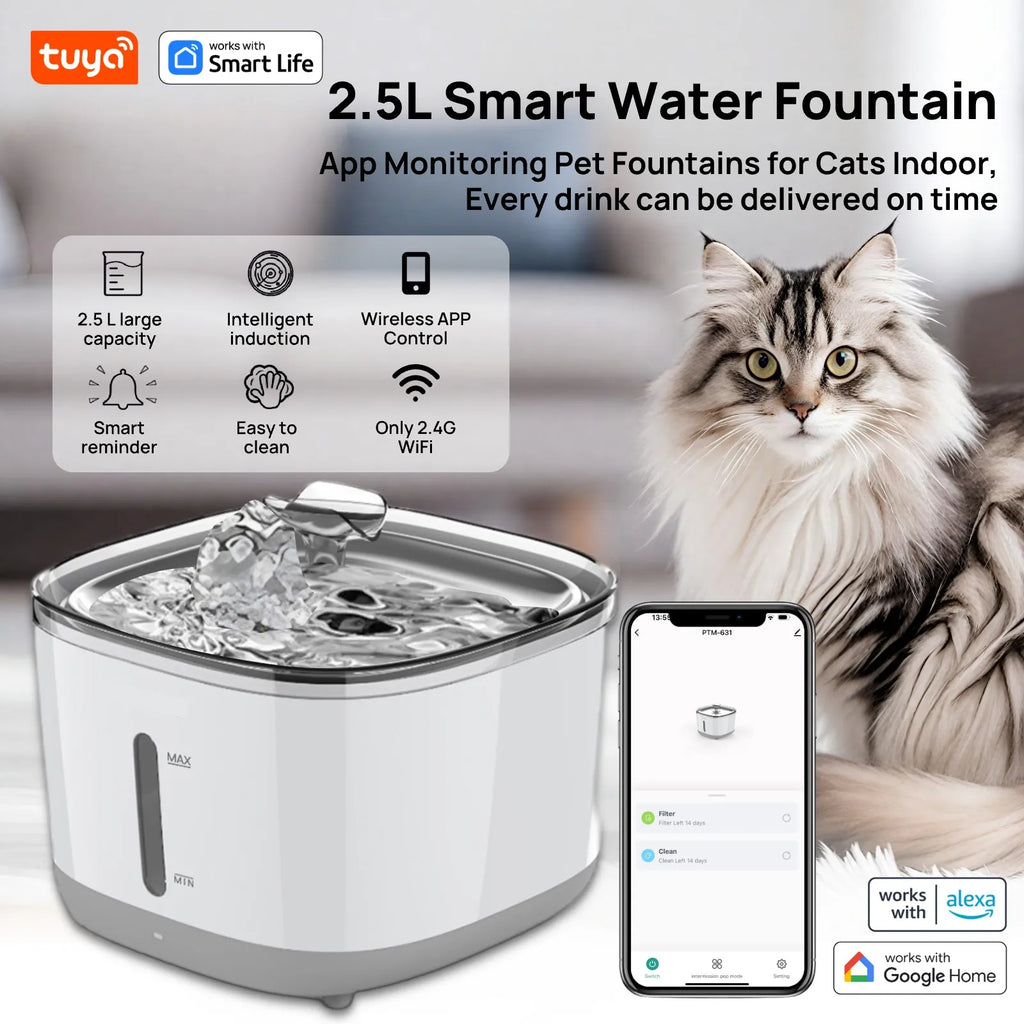 Fuente de Agua Automática para Gatos y Perros 2.5L - Dispensador Inteligente con Filtro