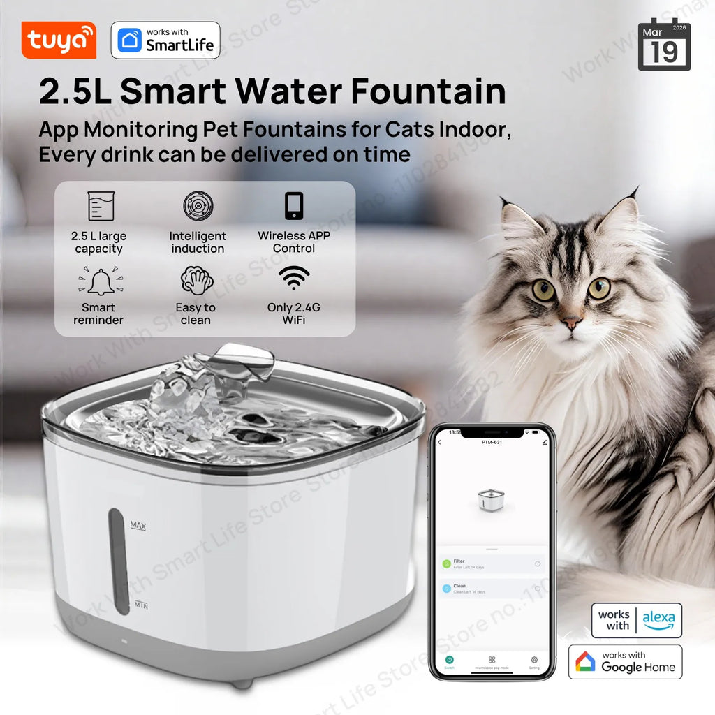 Fuente de Agua Automática para Gatos y Perros 2.5L - Dispensador Inteligente con Filtro