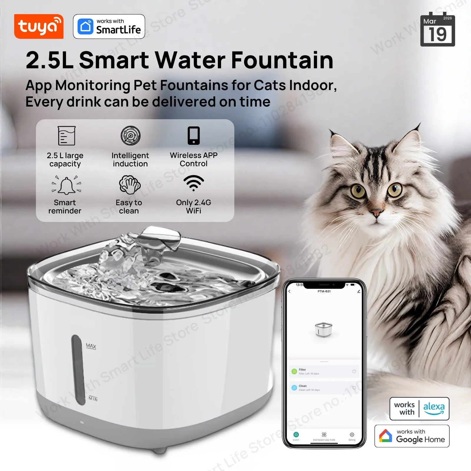 Fuente de Agua Automática para Gatos y Perros 2.5L - Dispensador Inteligente con Filtro